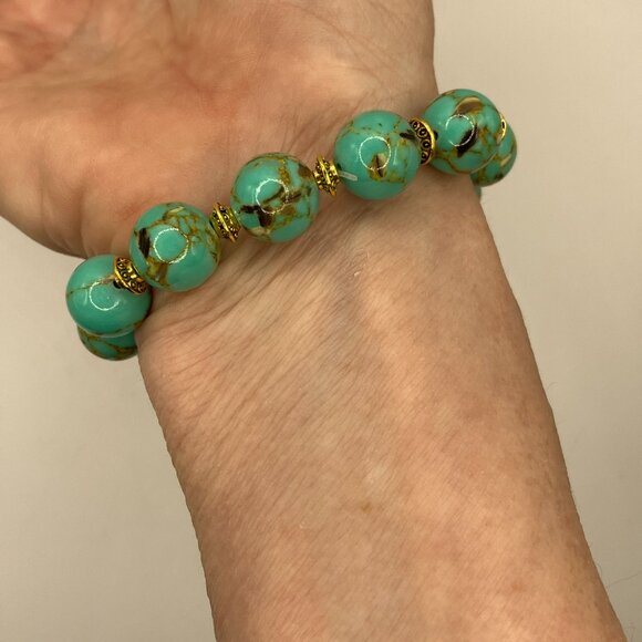 Sea Shell Turquoise 12mm Beads Beaded Stretchy Bracelet NEW - Picture 11 of 11